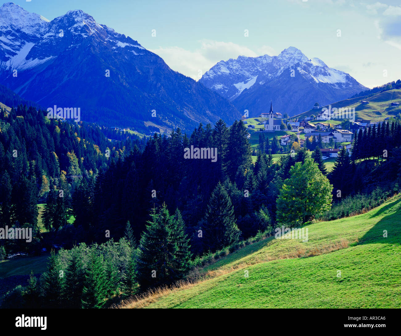 alpine village farmland Hirschegg Austria Stock Photo Alamy