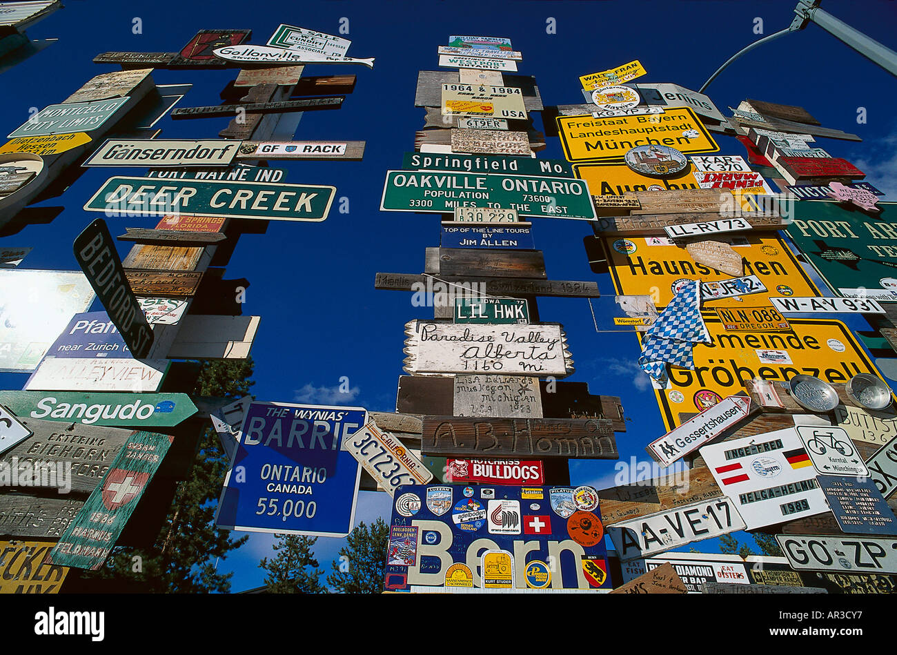 Sign Post in Watson Lake, Yukon Canada Stock Photo Alamy