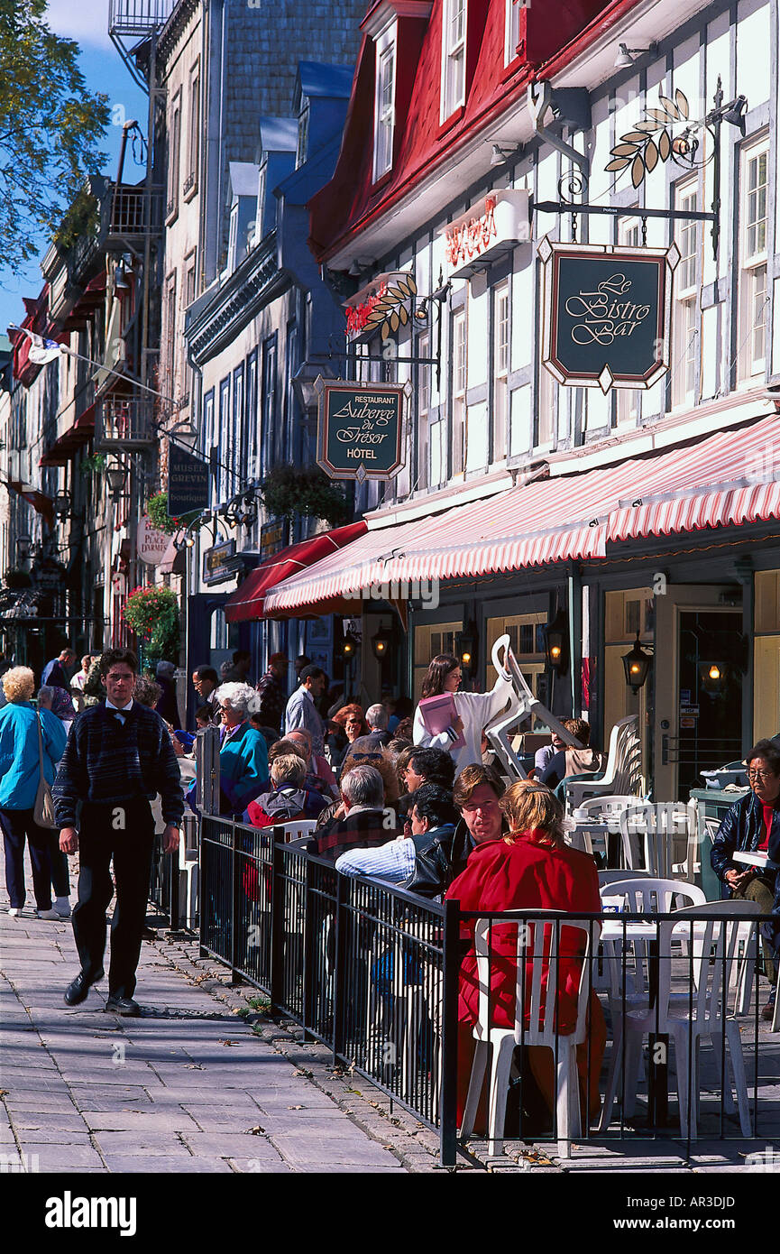 Streetcafe´s at Place d´ Armes, Quebec City Quebec, Canada Stock Photo
