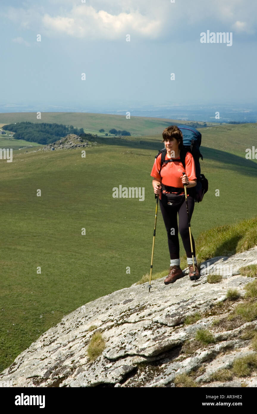 Female walker in Dartmoor National park Devon England UK Stock Photo