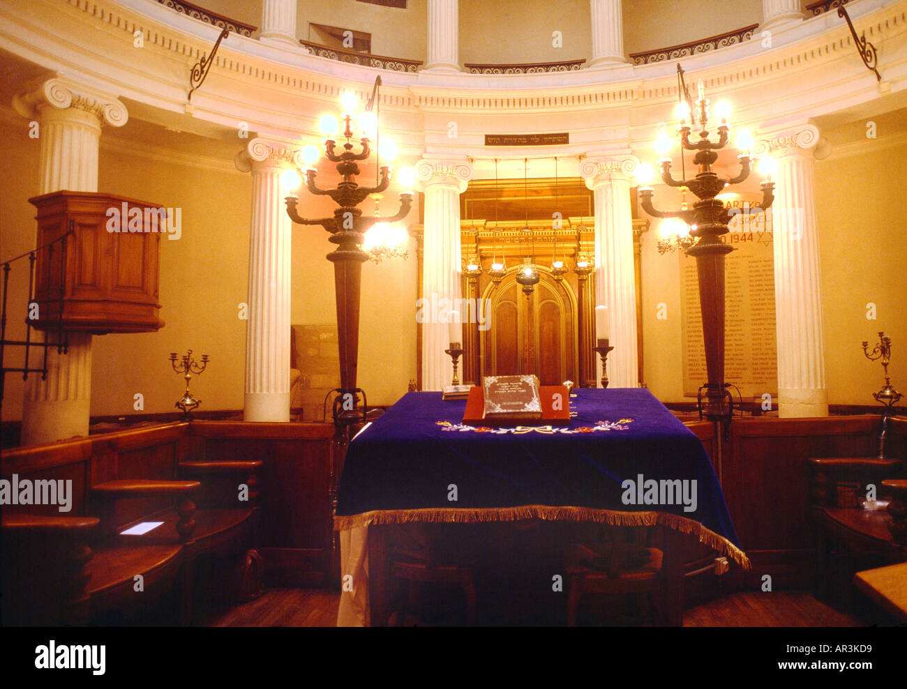 Avignon France Synagogue Interior Built 1845 Bimah And Menorah Lamps