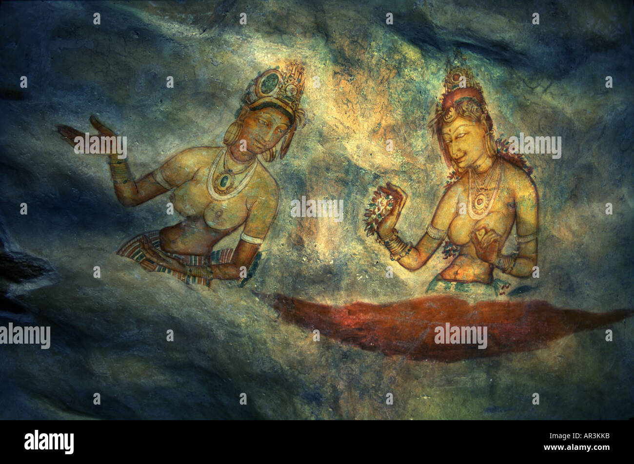 Wall paintings in Sigiriya, Sigiriya maidens, Sigiriya, Sri Lanka Asia