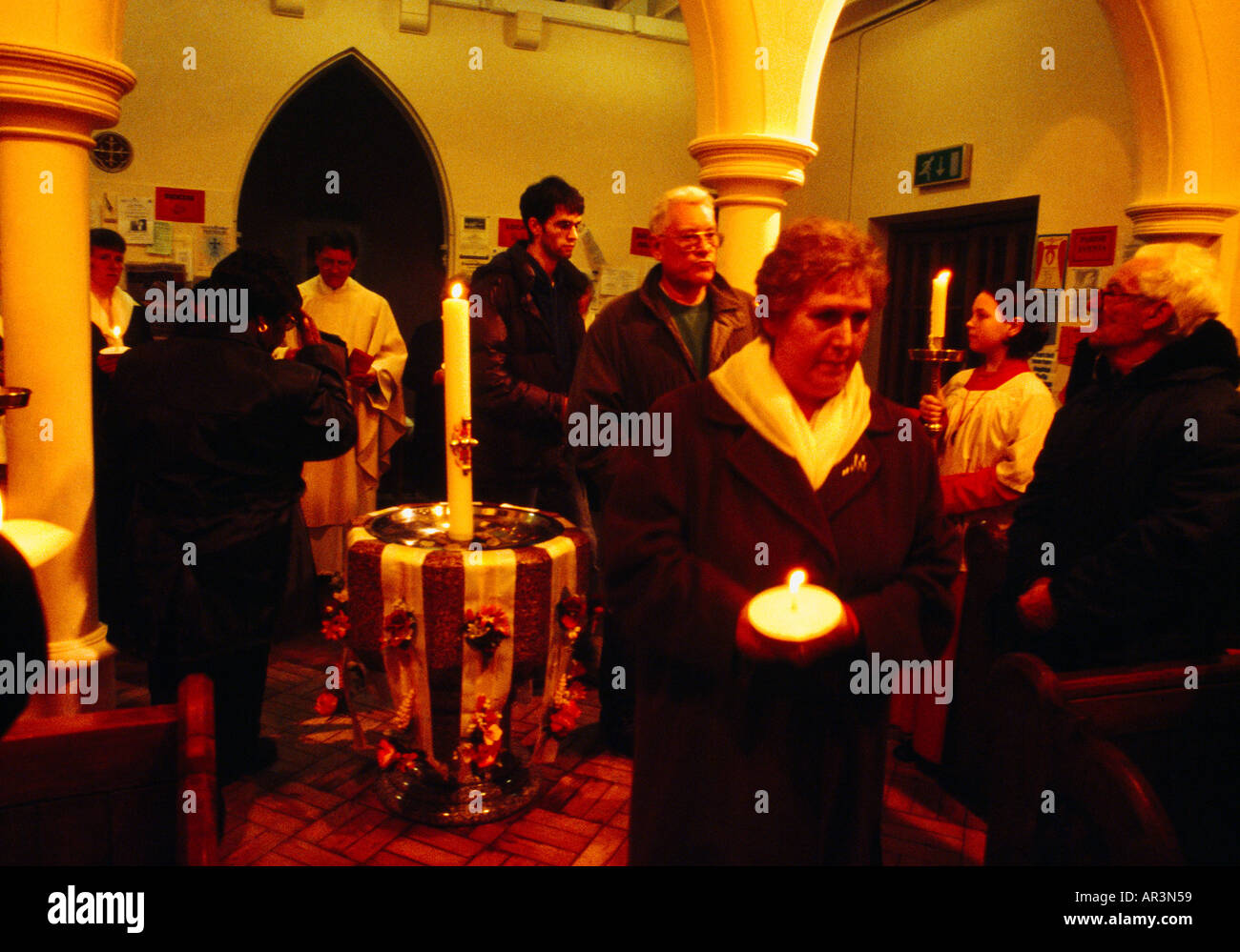 Easter Vigil with Sacrement of Confirmation Paschal Candle Stock Photo
