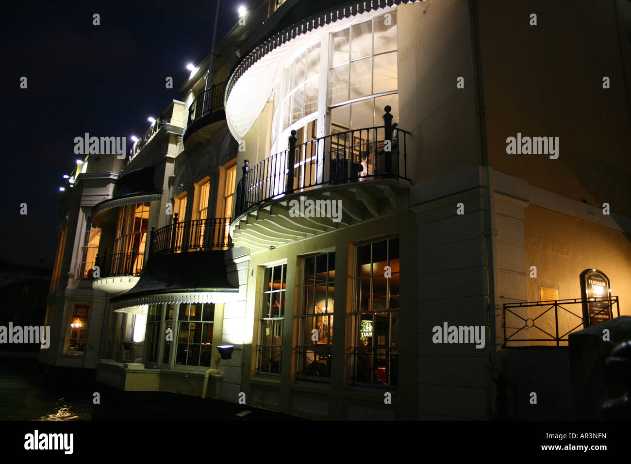 The Trafalgar tavern at a very high tide, Greenwich, London Stock Photo