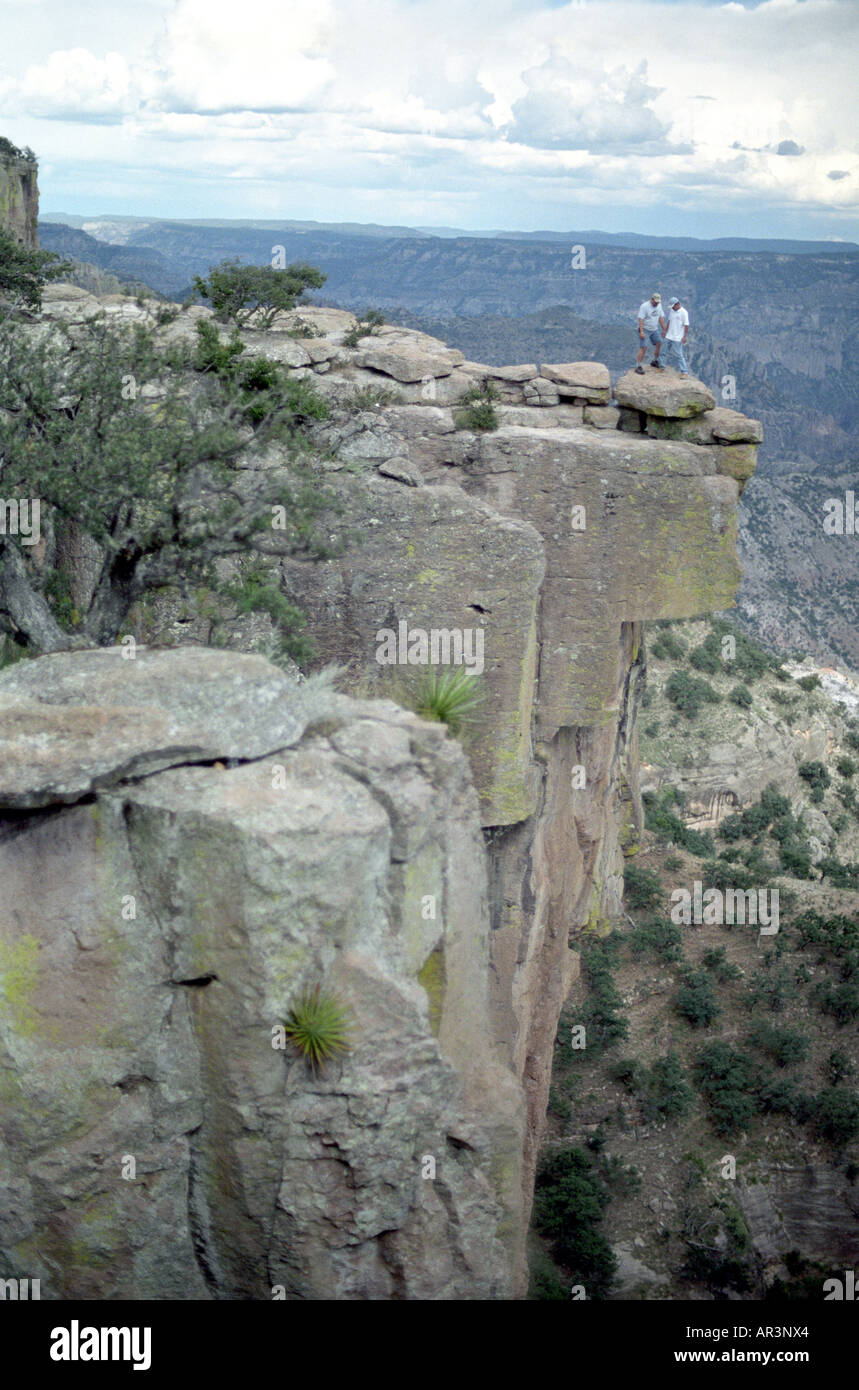 People at an abyss at the Copper canyon, Divisadero, Chihuahua, Mexico, America Stock Photo