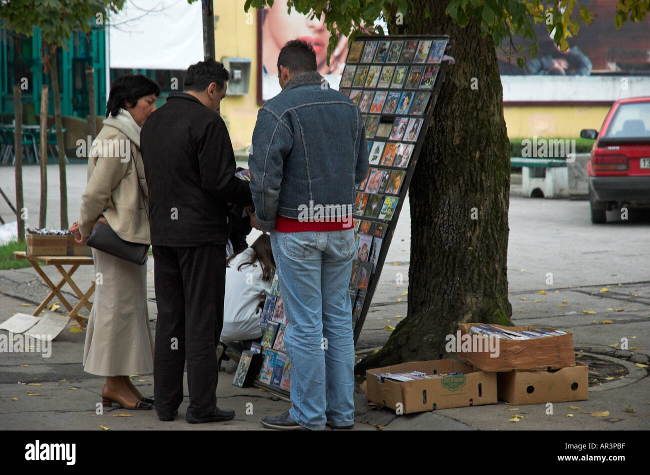 Street side stall selling pirated Cds in Eastern Europe Stock Photo