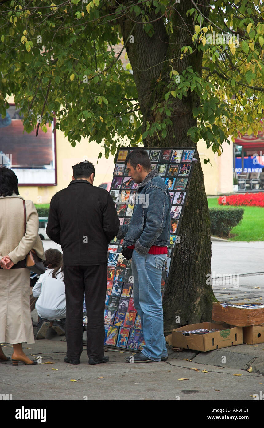 Street side stall selling pirated Cds in Eastern Europe Stock Photo