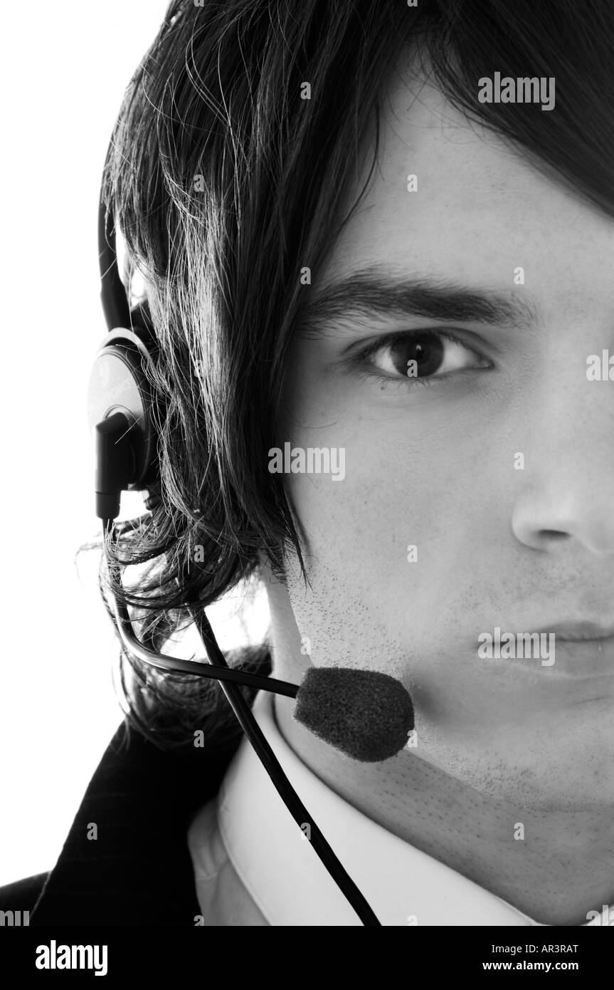 man with telephone headset Stock Photo Alamy