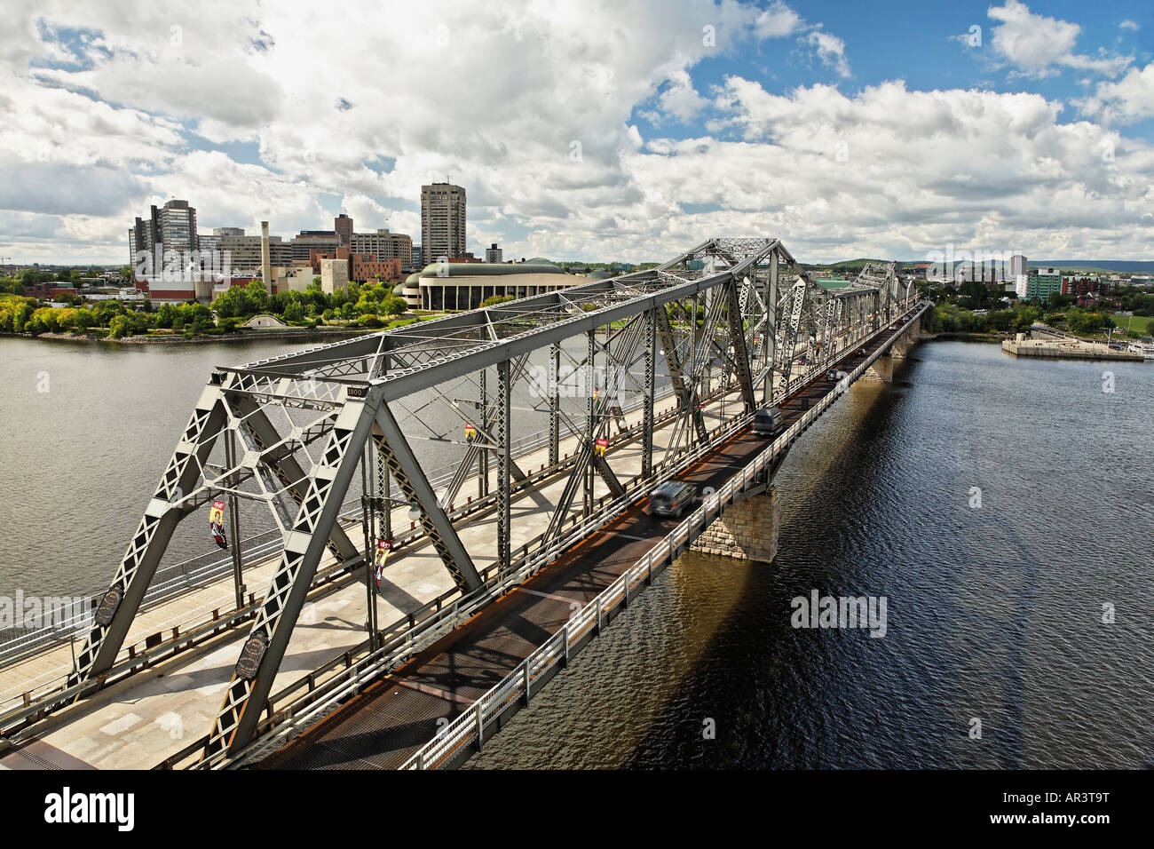 The Royal Alexandra Interprovincial Bridge is a steel truss cantelever bridge spanning the Ottawa River, Ottawa Ontario Canada Stock Photo