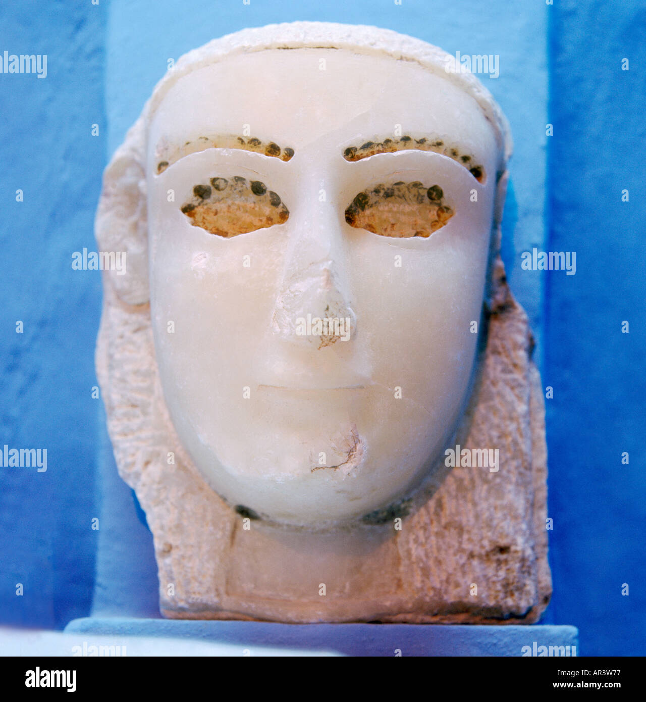 Marib Yeman Sabean Alabaster Head With Long Hair Around  The Time of The Birth Of Christ Stock Photo