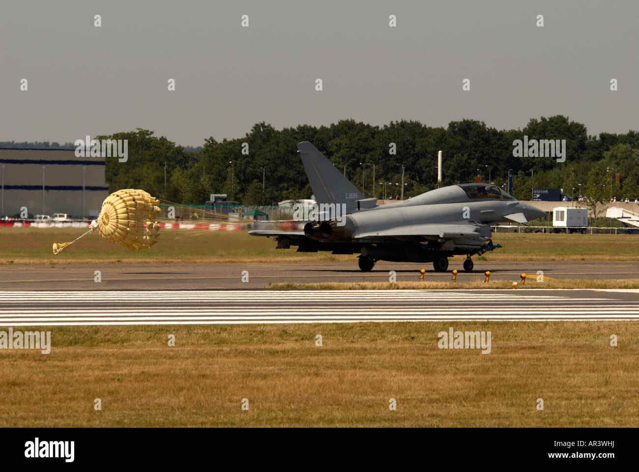 Eurofighter Typhoon landing with parachute Farnborough Air Show 2006 Stock Photo