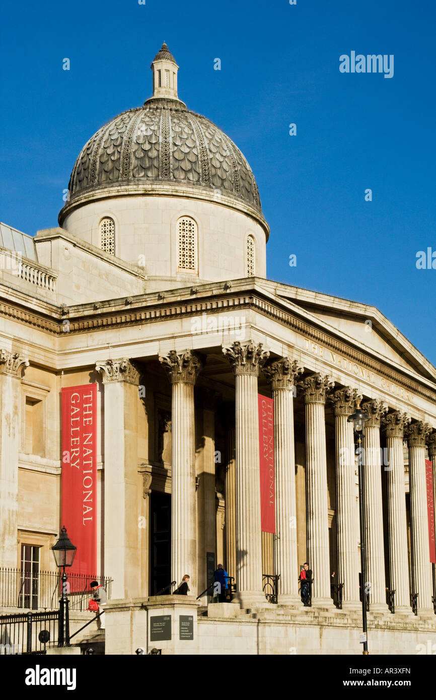 View of National Gallery at Trafalgar Square,London,UK Stock Photo