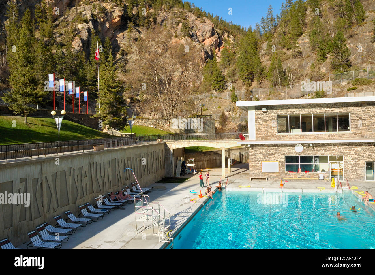 The hot springs of Radium Hot Springs in the Canadian Rockies National Park Stock Photo