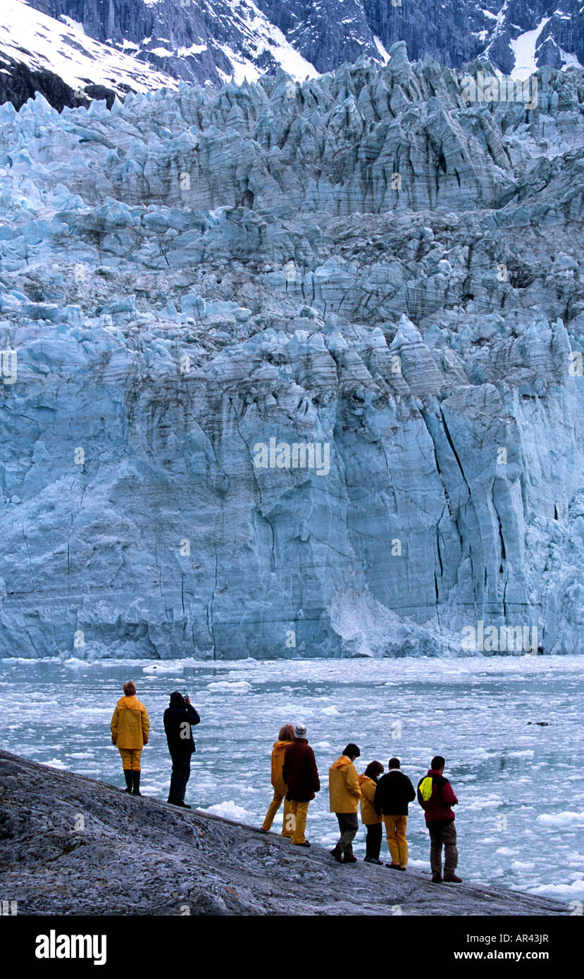 Passengers near Pia Glacier Southern Fjords of Chile Stock Photo