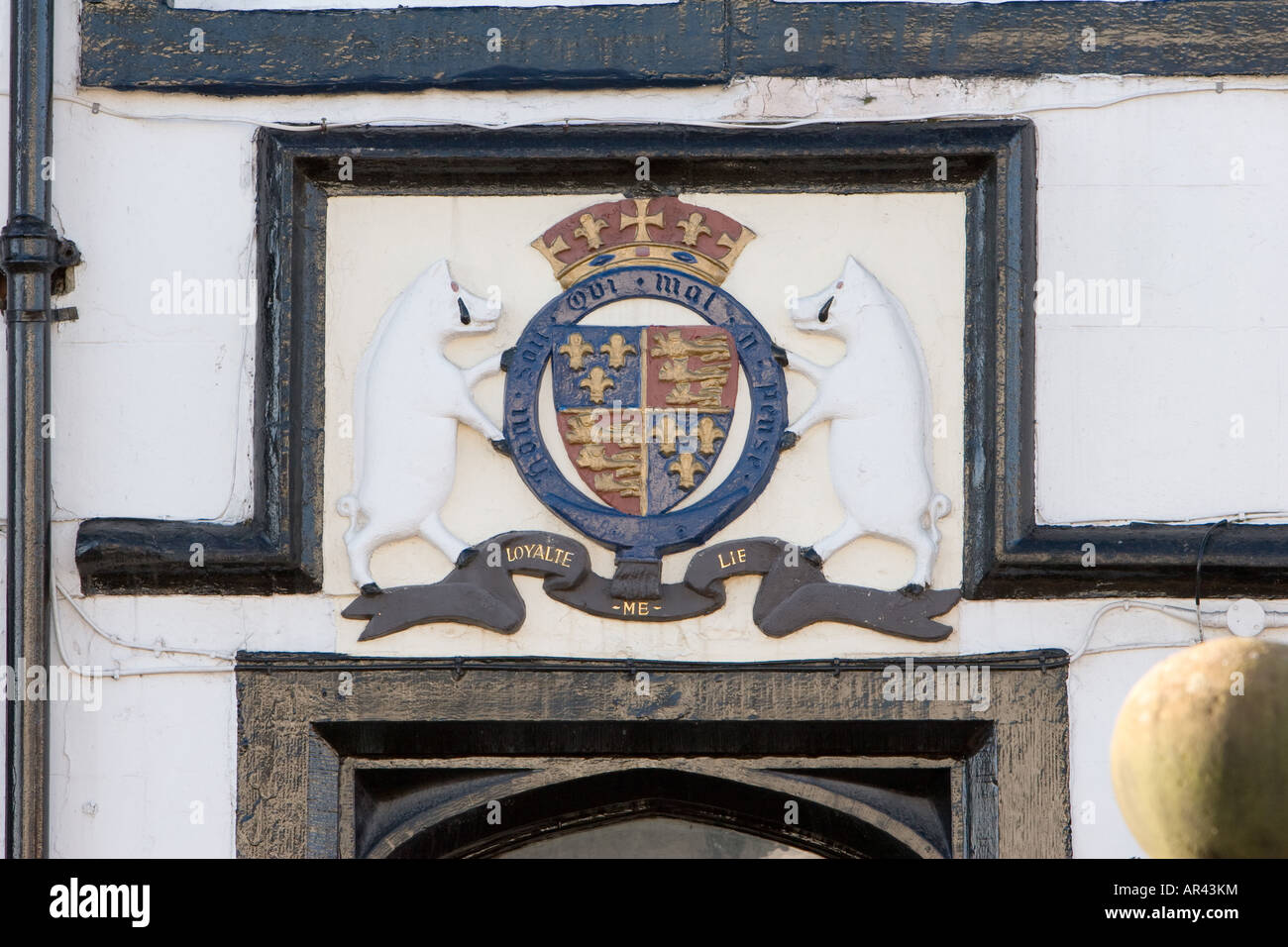 Seal on a building in Penrith England that says Loyalte Me Lie or Loyalty binds me the motto of Richard III 12 10 2007 Stock Photo