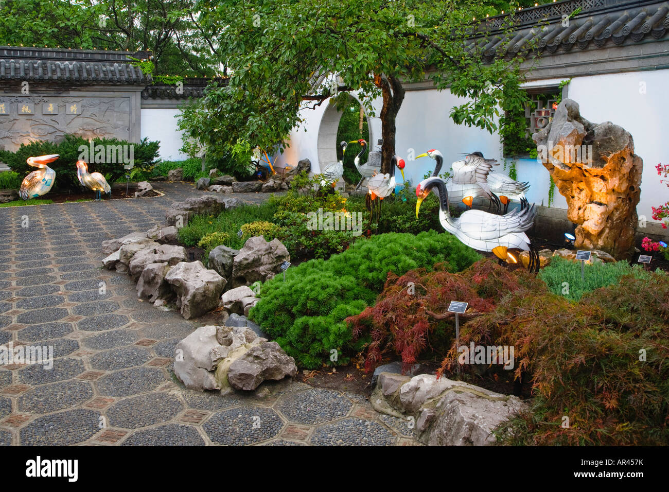 chinese garden ornaments along walkway stock photos chinese garden