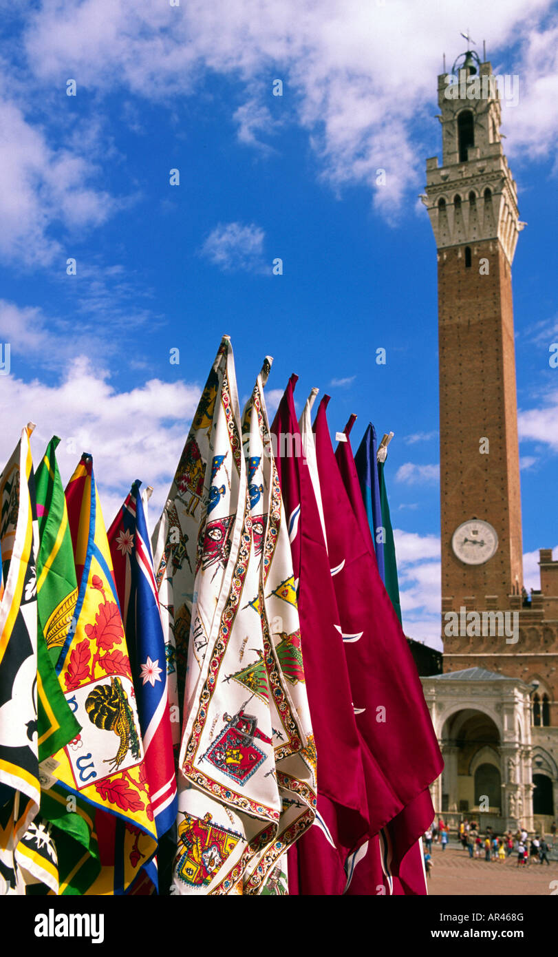 Flags of the contrade of the palio of siena hires stock photography
