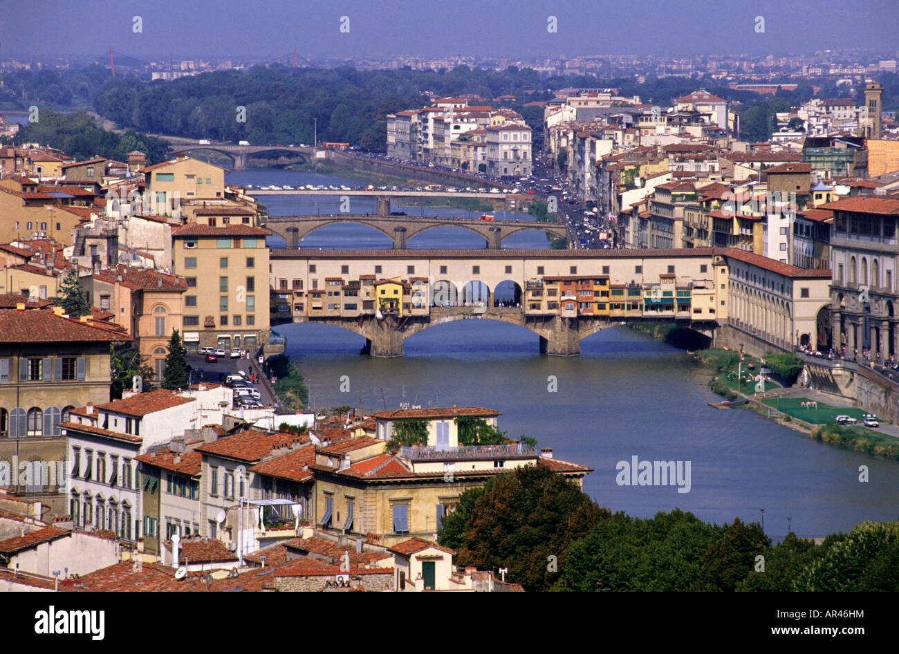 Ponte Vecchio and the Arno River Florence Stock Photo