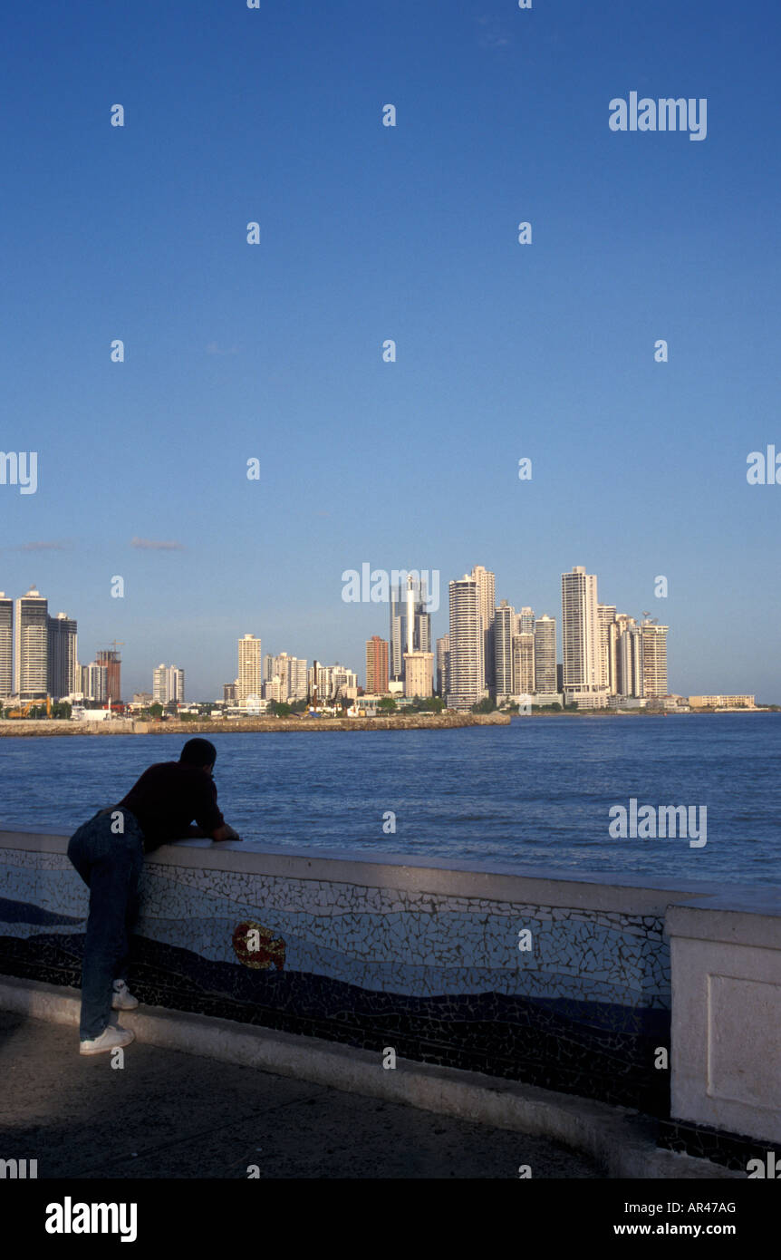 Panama Bay and the skyline of modern Panama City, Panama Stock Photo