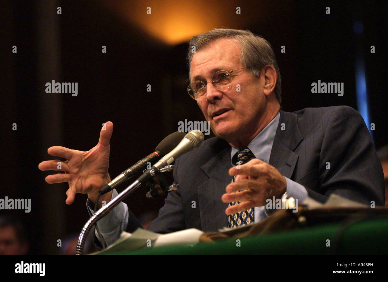 Washington, DEC 1/12/01: Donald Rumsfeld answers a question during confirmation hearing to be Secretary of Defense Stock Photo