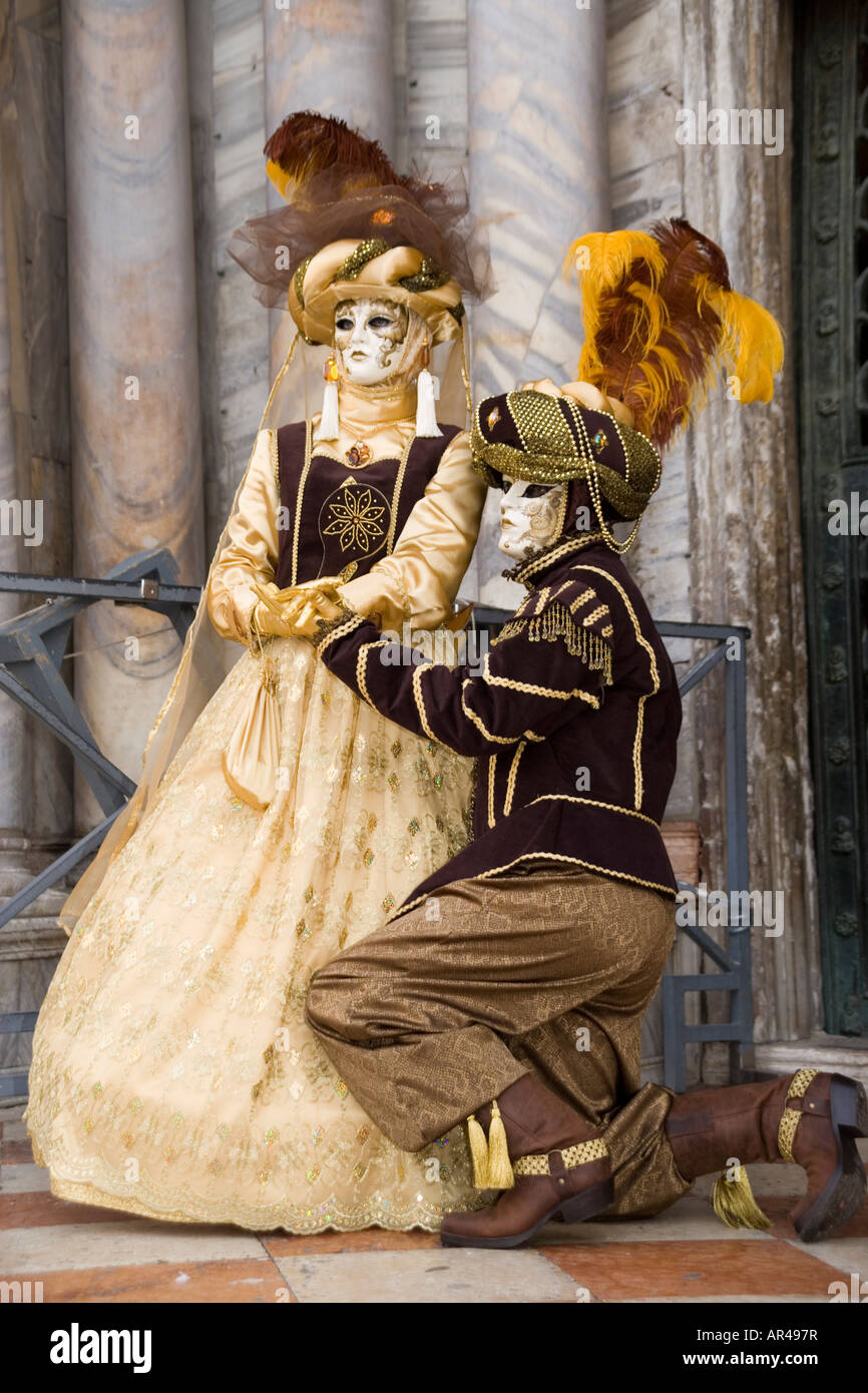 Revellers in masks and costume at the Venice carnival in St Mark's ...