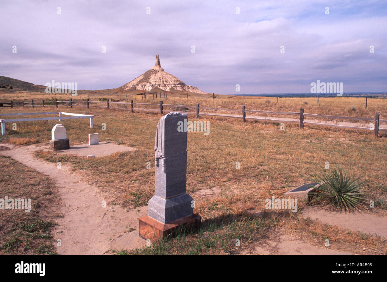 Chimney Rock pioneer cemetery Nebraska USA Chimney Rock in background