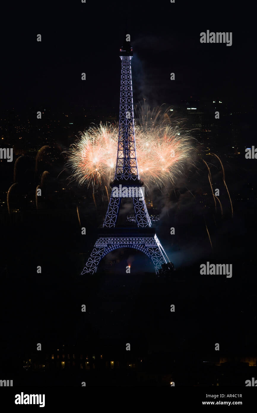 July 14 fireworks at the Eiffel Tower Paris France Stock Photo
