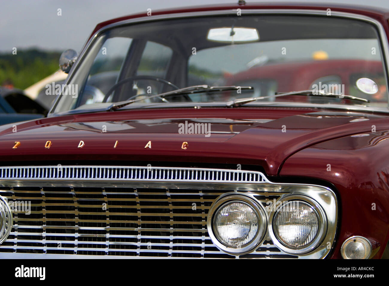The front grill and bonnet of a British Ford Zodiac from circa 1963 Stock Photo