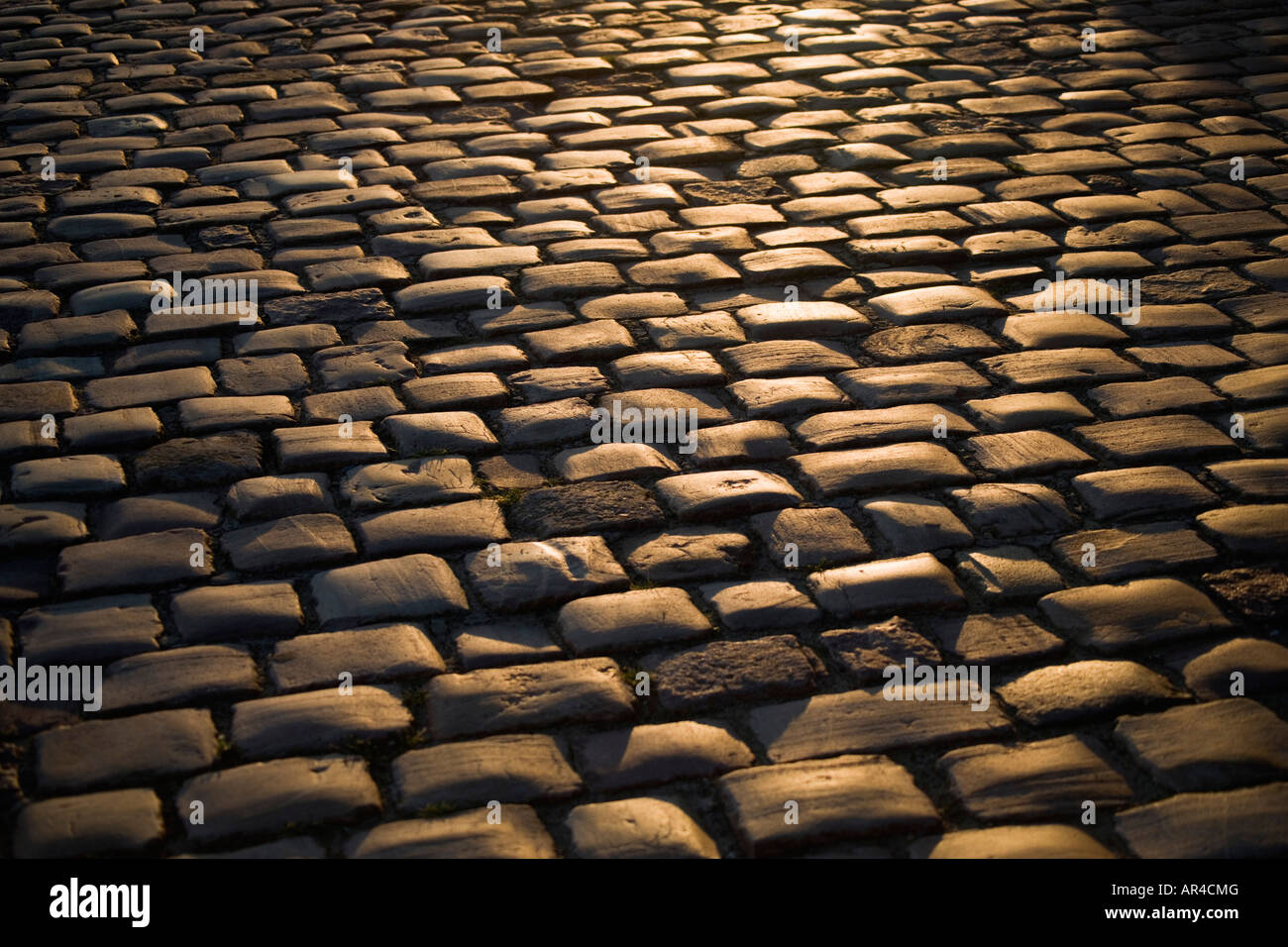 Stone brick paved street France Stock Photo