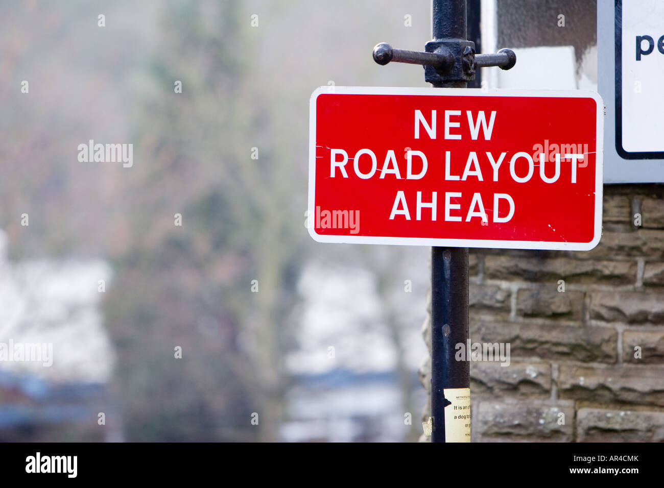 A road layout traffic sign in Calderdale UK December 11 2007 Stock Photo