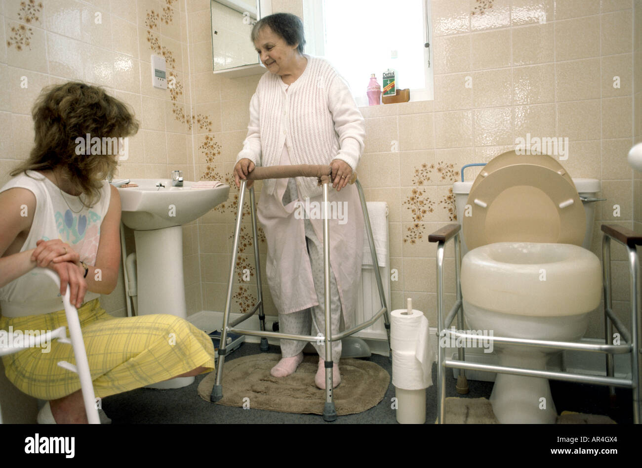 Occupational therapist on a home visit with an elderly woman NHS Stock Photo