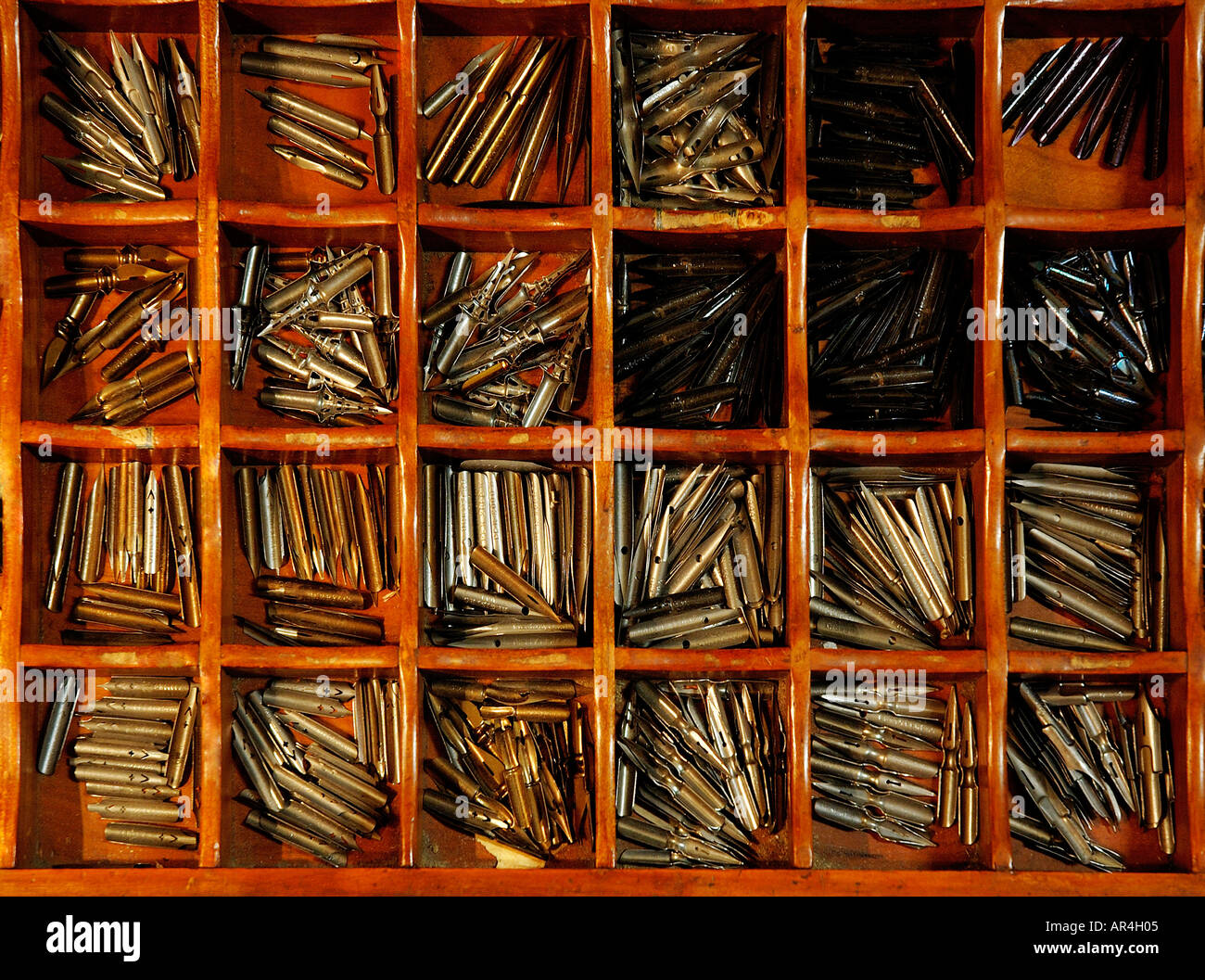 Drawer with old fashioned nibs Stock Photo