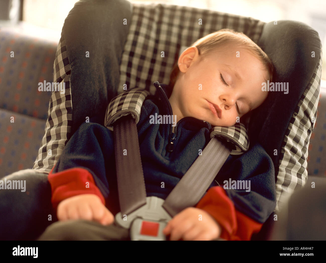 Toddler asleep in car seat Stock Photo Alamy
