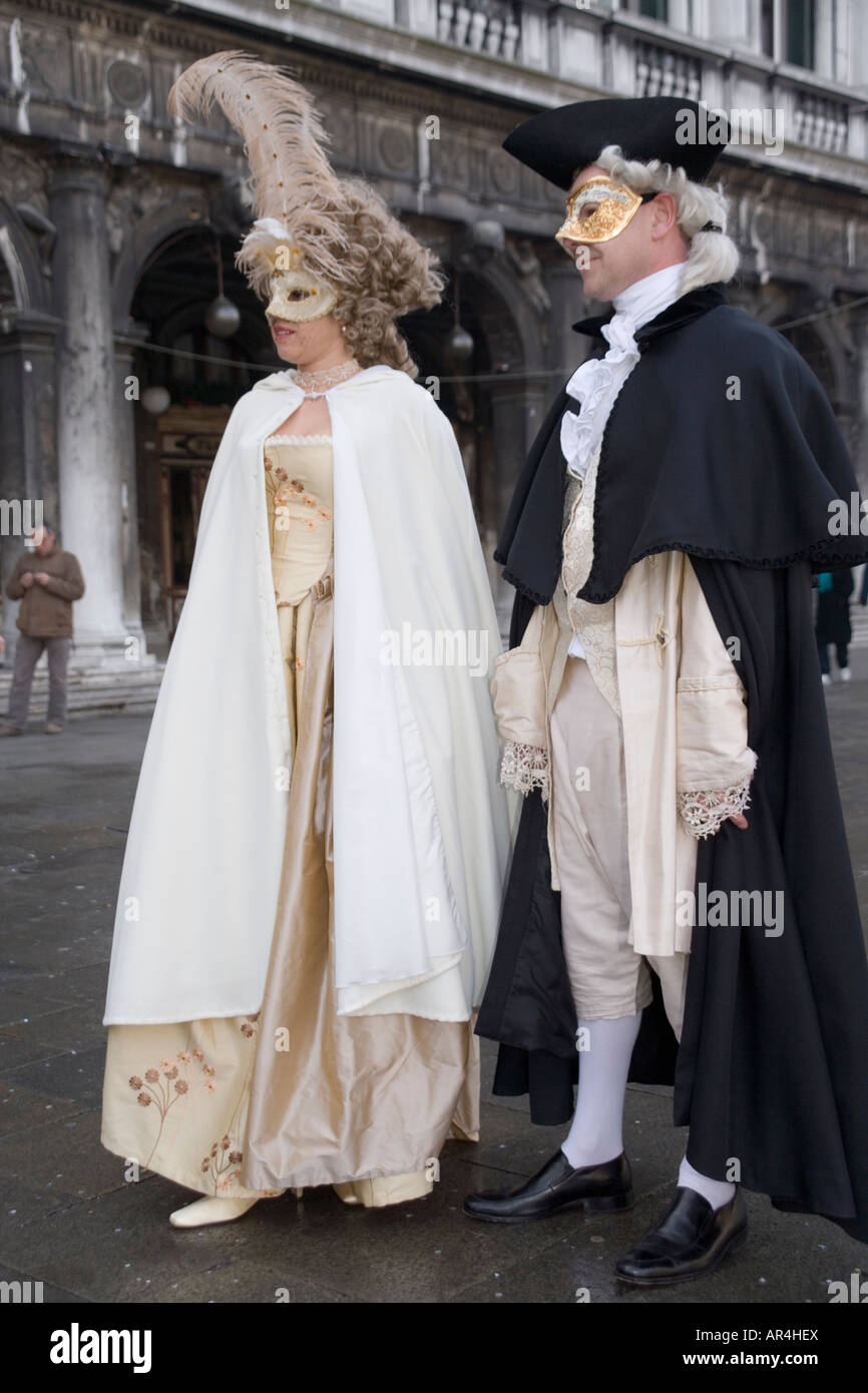 Revellers in mask and costume at the Venice carnival in St Mark's ...