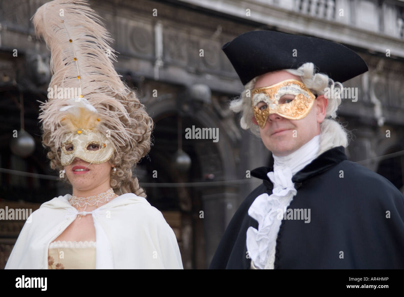 Revellers in mask and costume at the Venice carnival in St Mark's ...