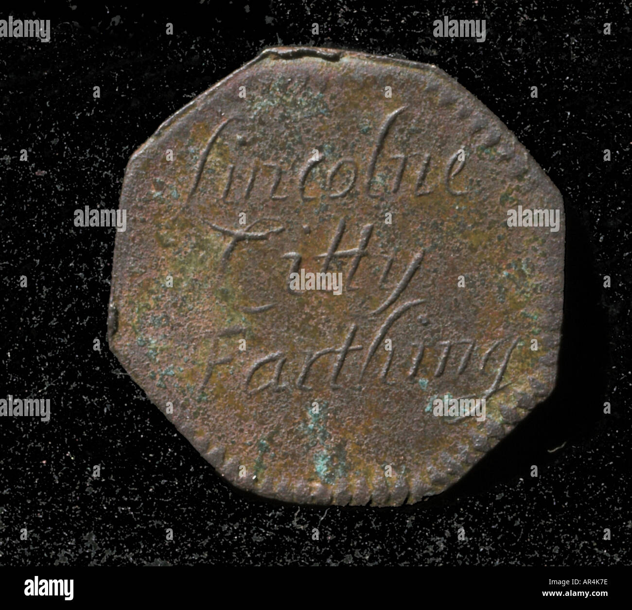17th century trader's tokens, Lincoln 'Citty' City Farthing Stock Photo