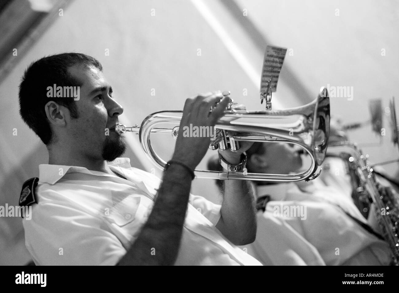 Trumpet player of a brass band, Spain Stock Photo Alamy