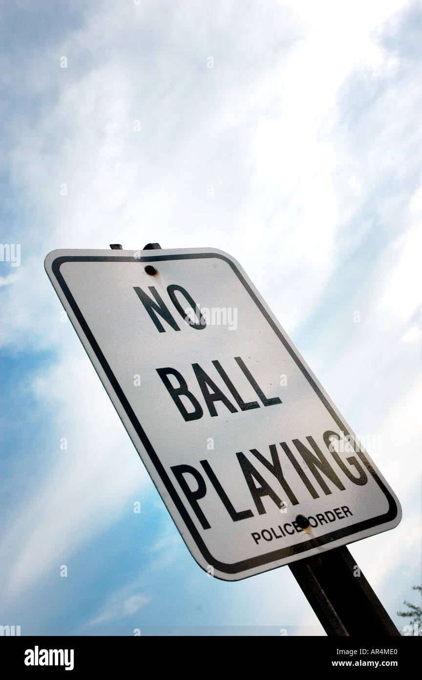 No Ball Playing Sign on Lawn at Cleveland Ohio USA public Church Stock Photo