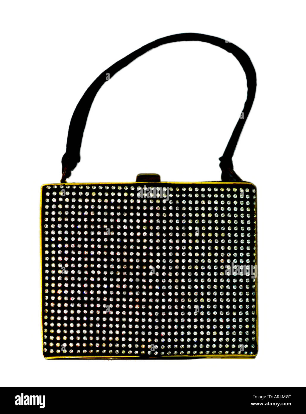 Black Evening Handbag 1930s Diamante Diamanté Costume Jewellery Stock Photo