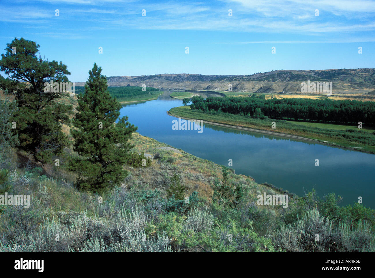 Missouri River as it passes through the Charles M Russell National Wildlife Refuge in eastern Montana Stock Photo