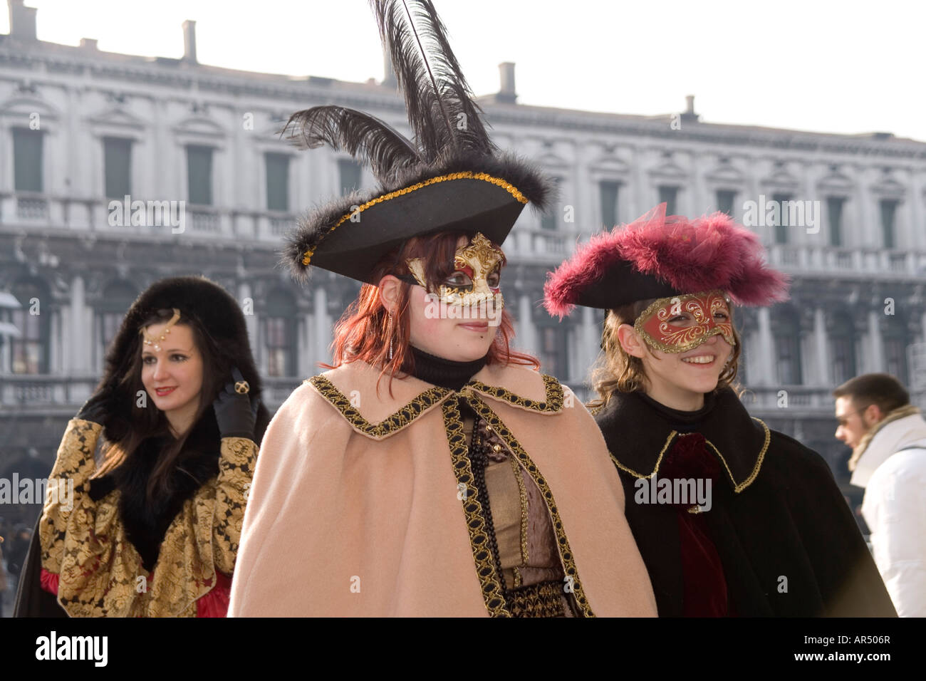 Young women revellers in costume and masks at the Venice carnival in St ...