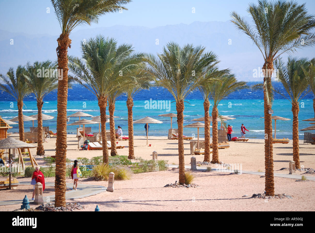 Beach view, Marriott Beach Resort Hotel, Taba Heights, Sinai Peninsula, Republic of Egypt Stock Photo
