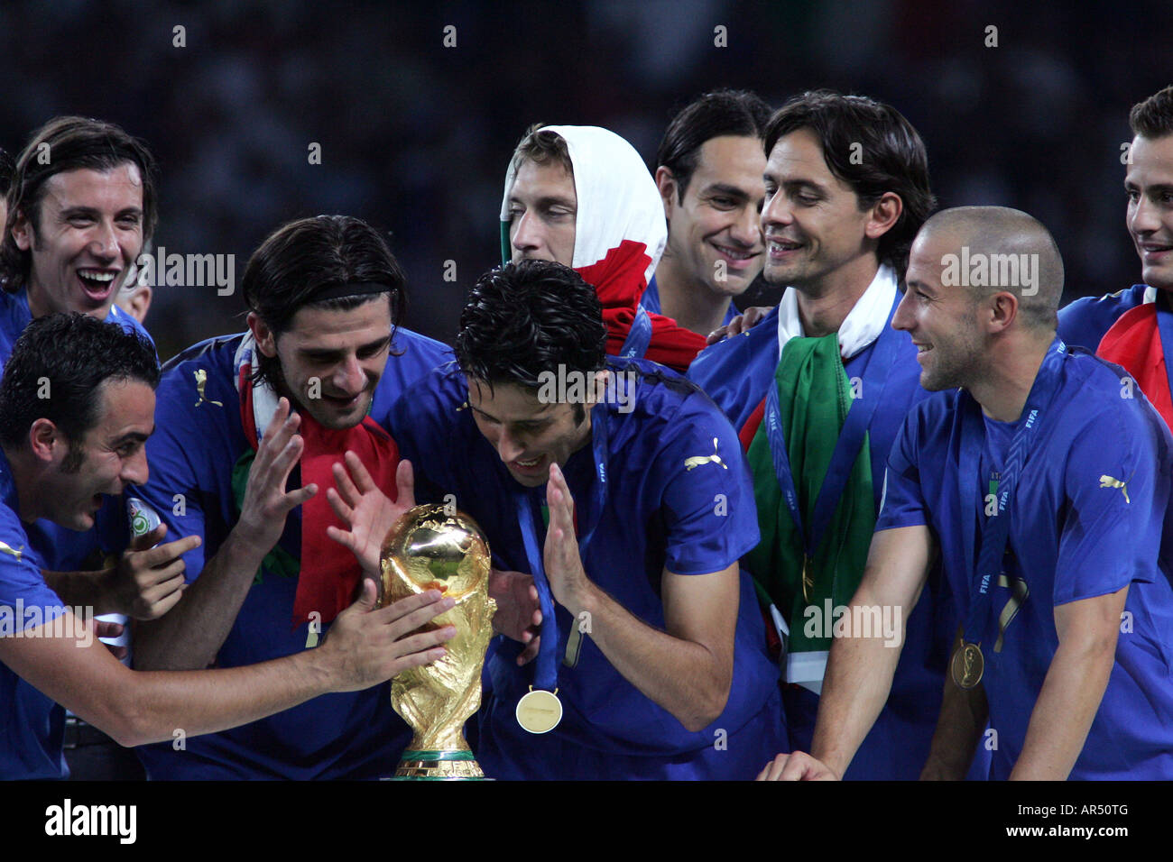 Italian national football team with the FIFA World Cup Trophy Stock Photo