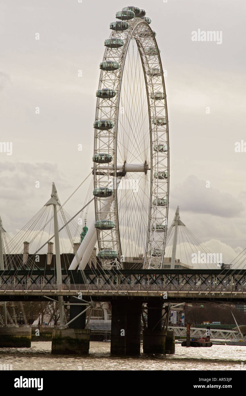 Millennium Bridge and London Eye at London,England,UK Stock Photo