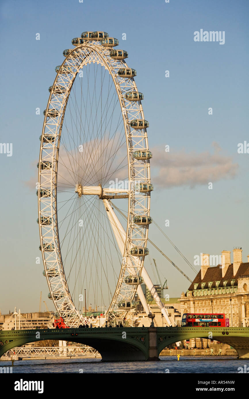 London Eye,Millennium Bridge and County Hall at London,England,UK Stock Photo