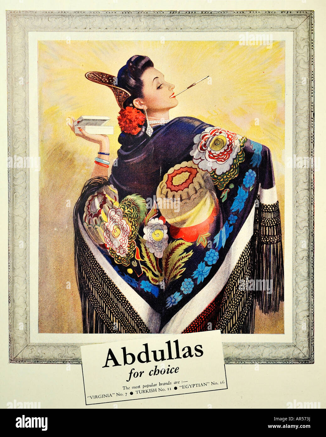 Wartime 1940s advertisement for Abdullas Turkish Cigarettes For Editorial Use Only Stock Photo