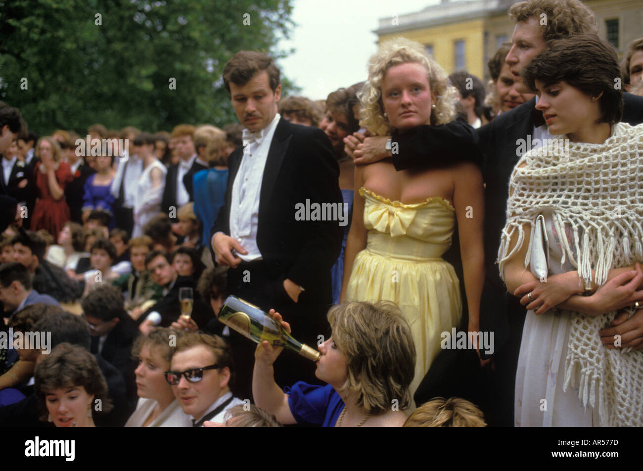 University students at Magdalen College Oxford. End of year May Ball The morning the night before. Survivors photograph 1980s HOMER SYKES Stock Photo