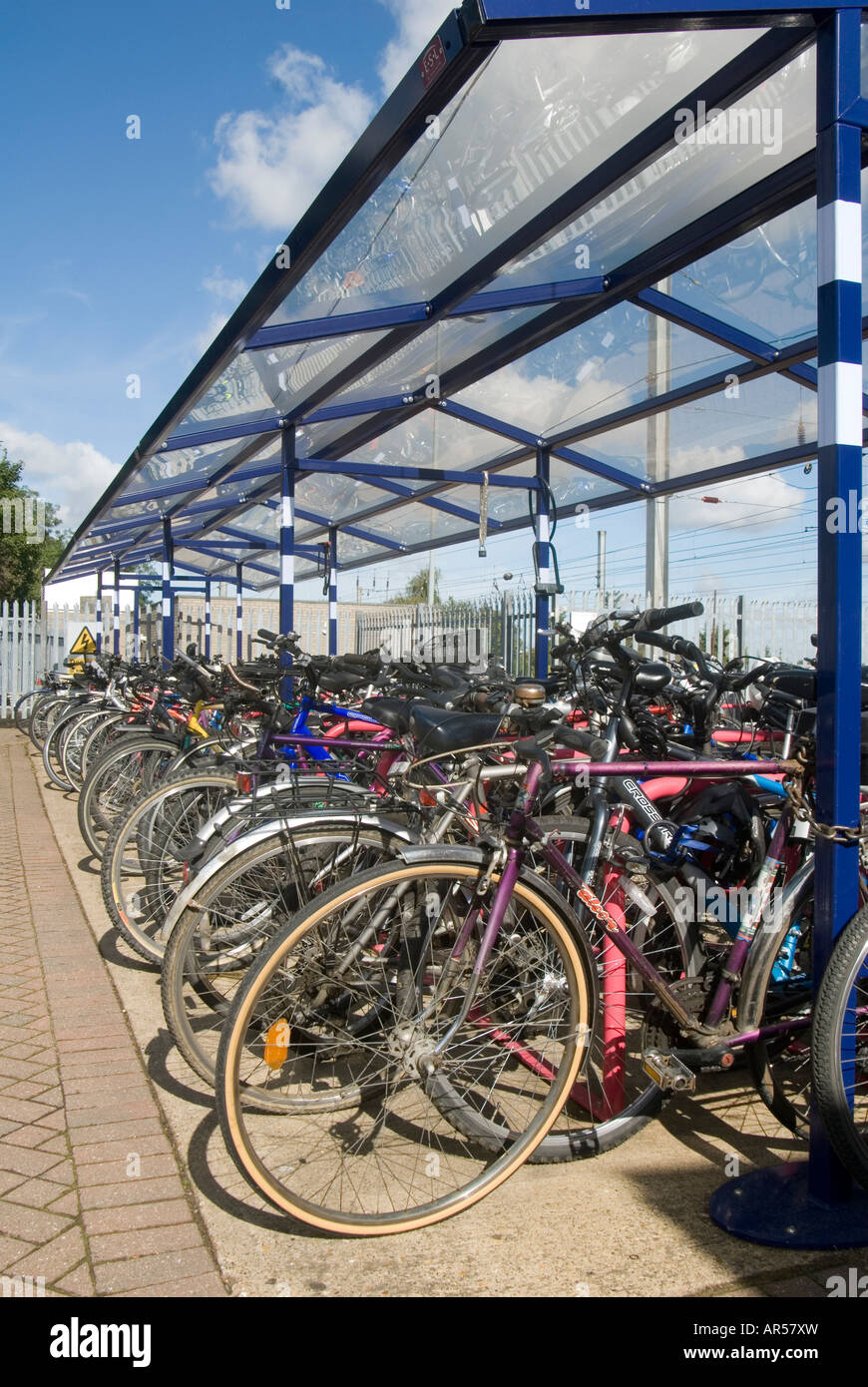 bikes parked in bicycle racks at hitchin railway station in the uk