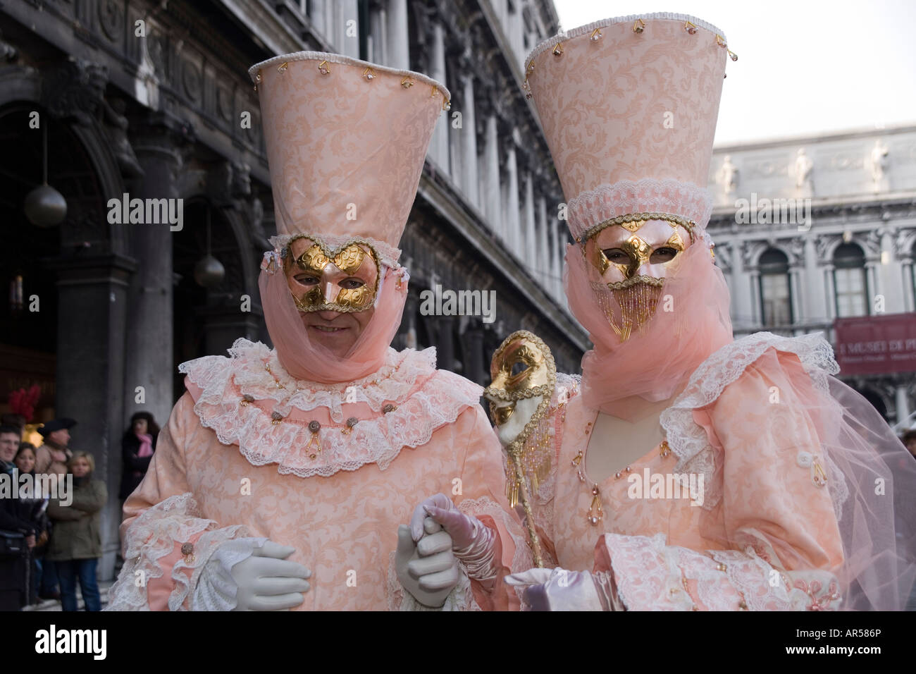 Revellers in mask and costumes at the Venice carnival in St Mark's ...
