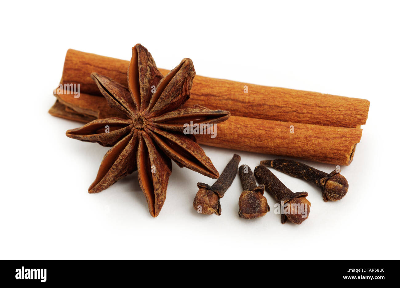 Spices Cinnamon stick star anise and cloves Stock Photo